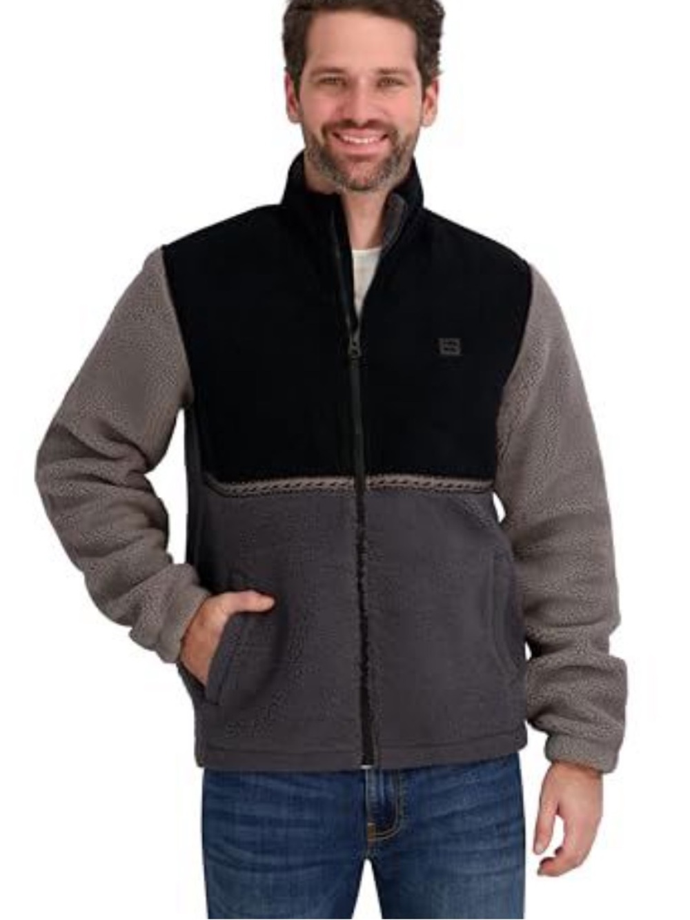 Billabong Medium Black and Gray Sherpa Fleece Zip-Up Jacket